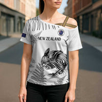Custom New Zealand Kiwi Football Cross Shoulder Shirt Aotearoa Silver Fern - Polynesian Pride