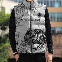 Custom New Zealand Kiwi Football Sleeveless Puffer Jacket Aotearoa Silver Fern - Polynesian Pride