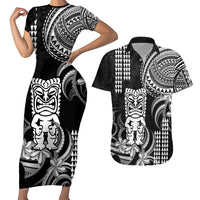 Hawaii Ku God Couples Matching Short Sleeve Bodycon Dress and Hawaiian Shirt Kakau Mix Polynesian Tattoo