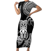 Hawaii Ku God Family Matching Short Sleeve Bodycon Dress and Hawaiian Shirt Kakau Mix Polynesian Tattoo