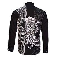 Black Hawaii Kanaloa God Family Matching Off The Shoulder Long Sleeve Dress and Hawaiian Shirt Hawaiian Octopus