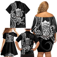 Black Hawaii Kanaloa God Family Matching Off Shoulder Short Dress and Hawaiian Shirt Hawaiian Octopus