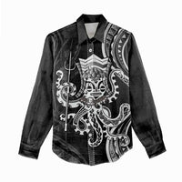 Black Hawaii Kanaloa God Women Casual Shirt Hawaiian Octopus