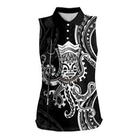 Black Hawaii Kanaloa God Women Sleeveless Polo Shirt Hawaiian Octopus LT14 Female Black - Polynesian Pride