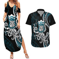 Turquoise Hawaii Kanaloa God Couples Matching Summer Maxi Dress and Hawaiian Shirt Hawaiian Octopus