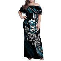 Turquoise Hawaii Kanaloa God Family Matching Off Shoulder Maxi Dress and Hawaiian Shirt Hawaiian Octopus