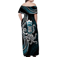 Turquoise Hawaii Kanaloa God Family Matching Off Shoulder Maxi Dress and Hawaiian Shirt Hawaiian Octopus