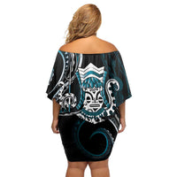 Turquoise Hawaii Kanaloa God Family Matching Off Shoulder Short Dress and Hawaiian Shirt Hawaiian Octopus