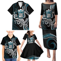 Turquoise Hawaii Kanaloa God Family Matching Puletasi and Hawaiian Shirt Hawaiian Octopus