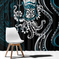 Turquoise Hawaii Kanaloa God Window Curtain Hawaiian Octopus