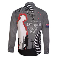New Zealand ANZAC Day Family Matching Long Sleeve Bodycon Dress and Hawaiian Shirt 25th April Silver Fern With Poppy