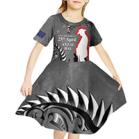 New Zealand ANZAC Day Kid Short Sleeve Dress 25th April Silver Fern With Poppy