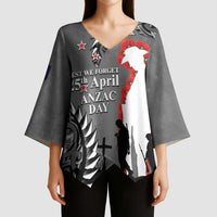 New Zealand ANZAC Day Kimono Sleeve Blouse 25th April Silver Fern With Poppy - Polynesian Pride