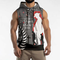 New Zealand ANZAC Day Sleeveless Hoodie 25th April Silver Fern With Poppy - Polynesian Pride