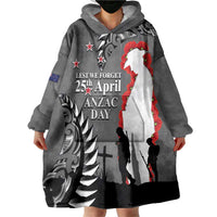 New Zealand ANZAC Day Wearable Blanket Hoodie 25th April Silver Fern With Poppy