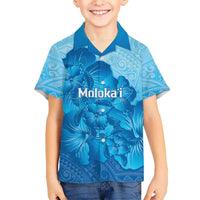 Aloha Hawaii Molokai Island Kid Hawaiian Shirt Hibiscus Tribal Honu Hawaiian Tattoo LT14 Kid Blue - Polynesian Pride