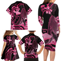 Aloha Hawaii Maui Family Matching Long Sleeve Bodycon Dress and Hawaiian Shirt Valley Isle Humpback Whale Black