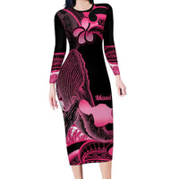 Aloha Hawaii Maui Family Matching Long Sleeve Bodycon Dress and Hawaiian Shirt Valley Isle Humpback Whale Black