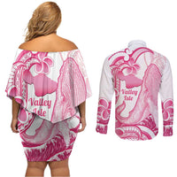 Aloha Hawaii Maui Couples Matching Off Shoulder Short Dress and Long Sleeve Button Shirt Valley Isle Humpback Whale White