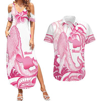 Aloha Hawaii Maui Couples Matching Summer Maxi Dress and Hawaiian Shirt Valley Isle Humpback Whale White