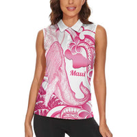 Aloha Hawaii Maui Women Sleeveless Polo Shirt Valley Isle Humpback Whale White LT14 - Polynesian Pride
