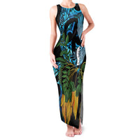 Turquoise New Zealand Kowhai And Piwakawaka Family Matching Tank Maxi Dress and Hawaiian Shirt Maori Ngaru Paua Shell