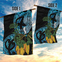 Turquoise New Zealand Kowhai And Piwakawaka Garden Flag Maori Ngaru Paua Shell