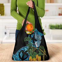 Turquoise New Zealand Kowhai And Piwakawaka Grocery Bag Maori Ngaru Paua Shell