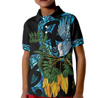 Turquoise New Zealand Kowhai And Piwakawaka Kid Polo Shirt Maori Ngaru Paua Shell