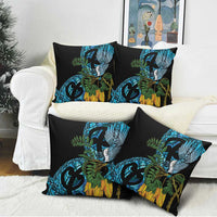 Turquoise New Zealand Kowhai And Piwakawaka Pillow Cover Maori Ngaru Paua Shell - Polynesian Pride