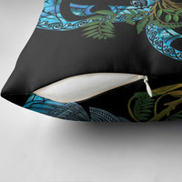Turquoise New Zealand Kowhai And Piwakawaka Pillow Cover Maori Ngaru Paua Shell - Polynesian Pride