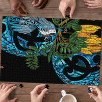 Turquoise New Zealand Kowhai And Piwakawaka Puzzle Maori Ngaru Paua Shell - Polynesian Pride