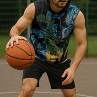 Turquoise New Zealand Kowhai And Piwakawaka Sleeveless Hoodie Maori Ngaru Paua Shell - Polynesian Pride