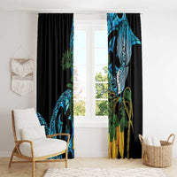 Turquoise New Zealand Kowhai And Piwakawaka Window Curtain Maori Ngaru Paua Shell