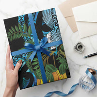 Turquoise New Zealand Kowhai And Piwakawaka Wrapping Paper Maori Ngaru Paua Shell - Polynesian Pride