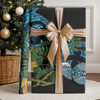 Turquoise New Zealand Kowhai And Piwakawaka Wrapping Paper Maori Ngaru Paua Shell - Polynesian Pride