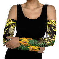 Yellow New Zealand Kowhai And Piwakawaka Arm Sleeves Maori Ngaru Paua Shell - Polynesian Pride