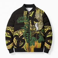Yellow New Zealand Kowhai And Piwakawaka Bomber Puffer Jacket Maori Ngaru Paua Shell - Polynesian Pride