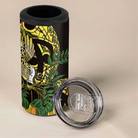 Yellow New Zealand Kowhai And Piwakawaka 4 in 1 Can Cooler Tumbler Maori Ngaru Paua Shell