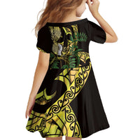 Yellow New Zealand Kowhai And Piwakawaka Family Matching Off The Shoulder Long Sleeve Dress and Hawaiian Shirt Maori Ngaru Paua Shell