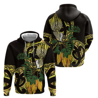 Yellow New Zealand Kowhai And Piwakawaka Hoodie Maori Ngaru Paua Shell