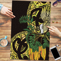 Yellow New Zealand Kowhai And Piwakawaka Puzzle Maori Ngaru Paua Shell - Polynesian Pride