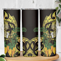 Yellow New Zealand Kowhai And Piwakawaka Skinny Tumbler Maori Ngaru Paua Shell