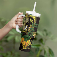 Yellow New Zealand Kowhai And Piwakawaka Tumbler With Handle Maori Ngaru Paua Shell