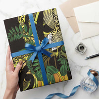 Yellow New Zealand Kowhai And Piwakawaka Wrapping Paper Maori Ngaru Paua Shell - Polynesian Pride