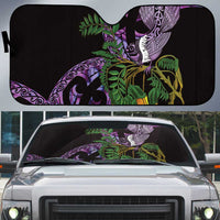 Purple New Zealand Kowhai And Piwakawaka Auto Sun Shade Maori Ngaru Paua Shell - Polynesian Pride
