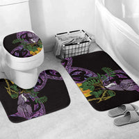 Purple New Zealand Kowhai And Piwakawaka Bathroom Set Maori Ngaru Paua Shell - Polynesian Pride