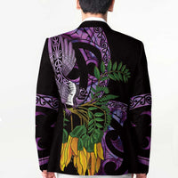 Purple New Zealand Kowhai And Piwakawaka Blazer Maori Ngaru Paua Shell - Polynesian Pride