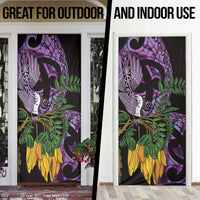 Purple New Zealand Kowhai And Piwakawaka Door Cover Maori Ngaru Paua Shell - Polynesian Pride