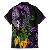 Purple New Zealand Kowhai And Piwakawaka Family Matching Mermaid Dress and Hawaiian Shirt Maori Ngaru Paua Shell